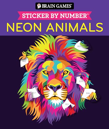 Brain Games - Sticker by Number: Neon Animals (28 Images to Sticker) cover