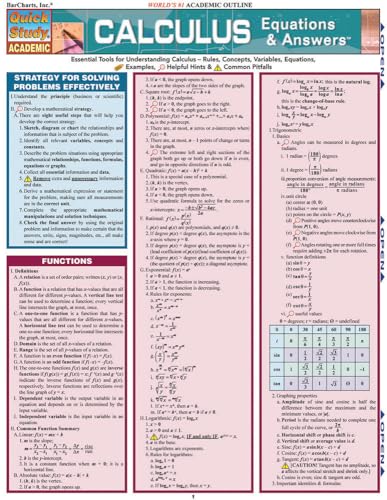Calculus Equations & Answers: QuickStudy Laminated Reference Guide — First Edition (e Book)