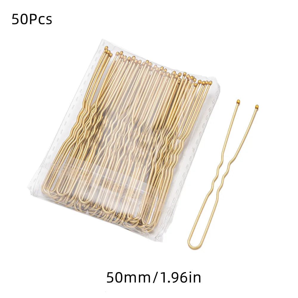 50Pcs 50/60/70mm Metal Waved  U Shaped Hair Pins Hairclip Women Girls Wedding Hairstyle Styling Tools Accessories Wholesale