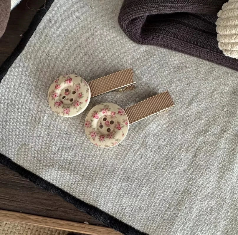 Vintage Floral Button Hair Clip Set