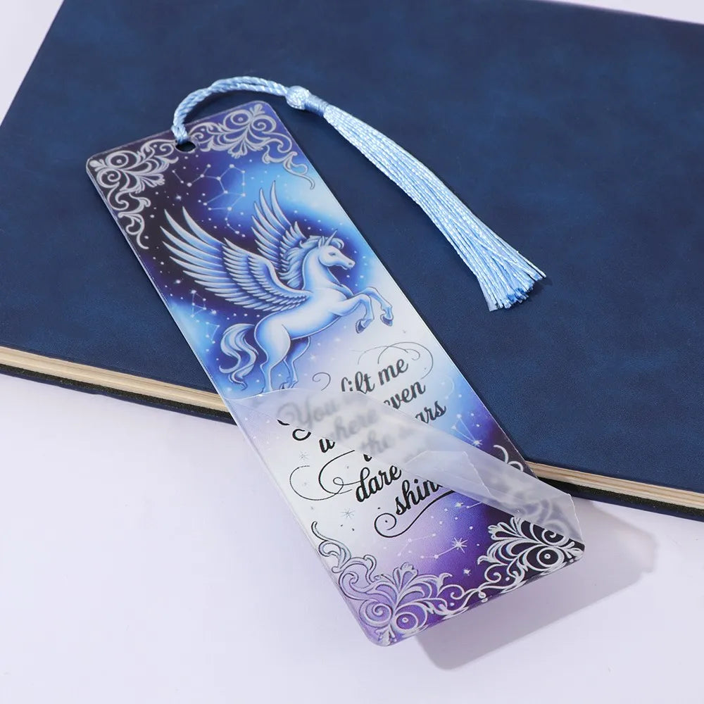 Fantasy Creatures Acrylic Bookmark Set (with Tassels) - Wolf/Dragon/Pegasus Theme Fantasy Enthusiasts, Book Fans, and Gift Givin
