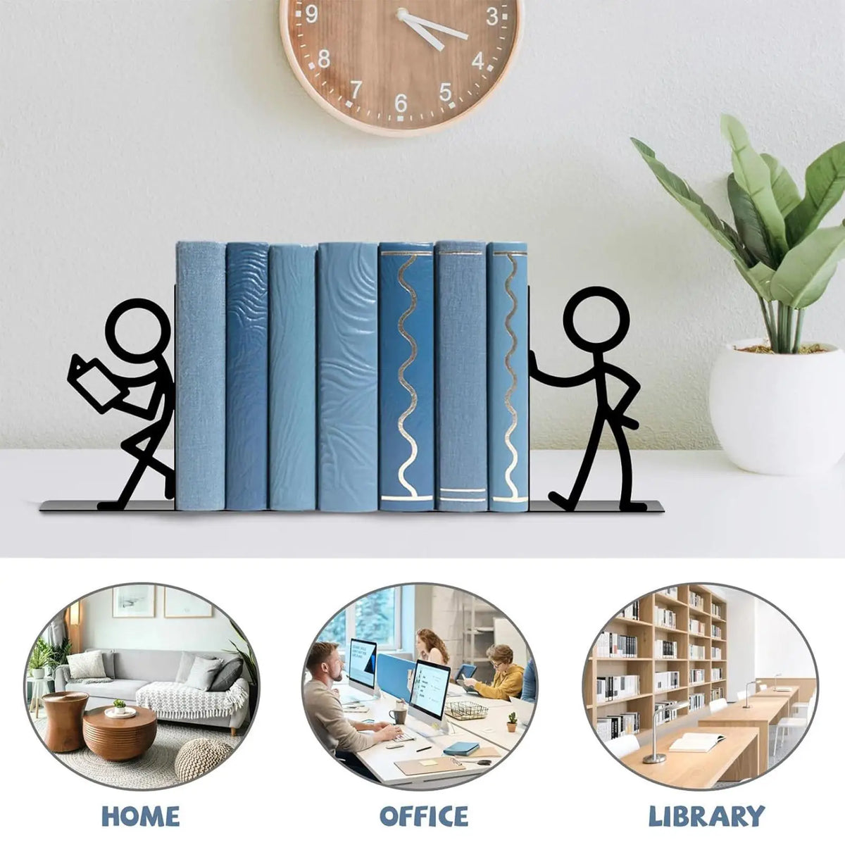 Bookends For Heavy Books Metal Abstract Art Non-Slip Heavy Duty Book Ends Shelf Funny Decor for Home Bedroom Living Room Dorm