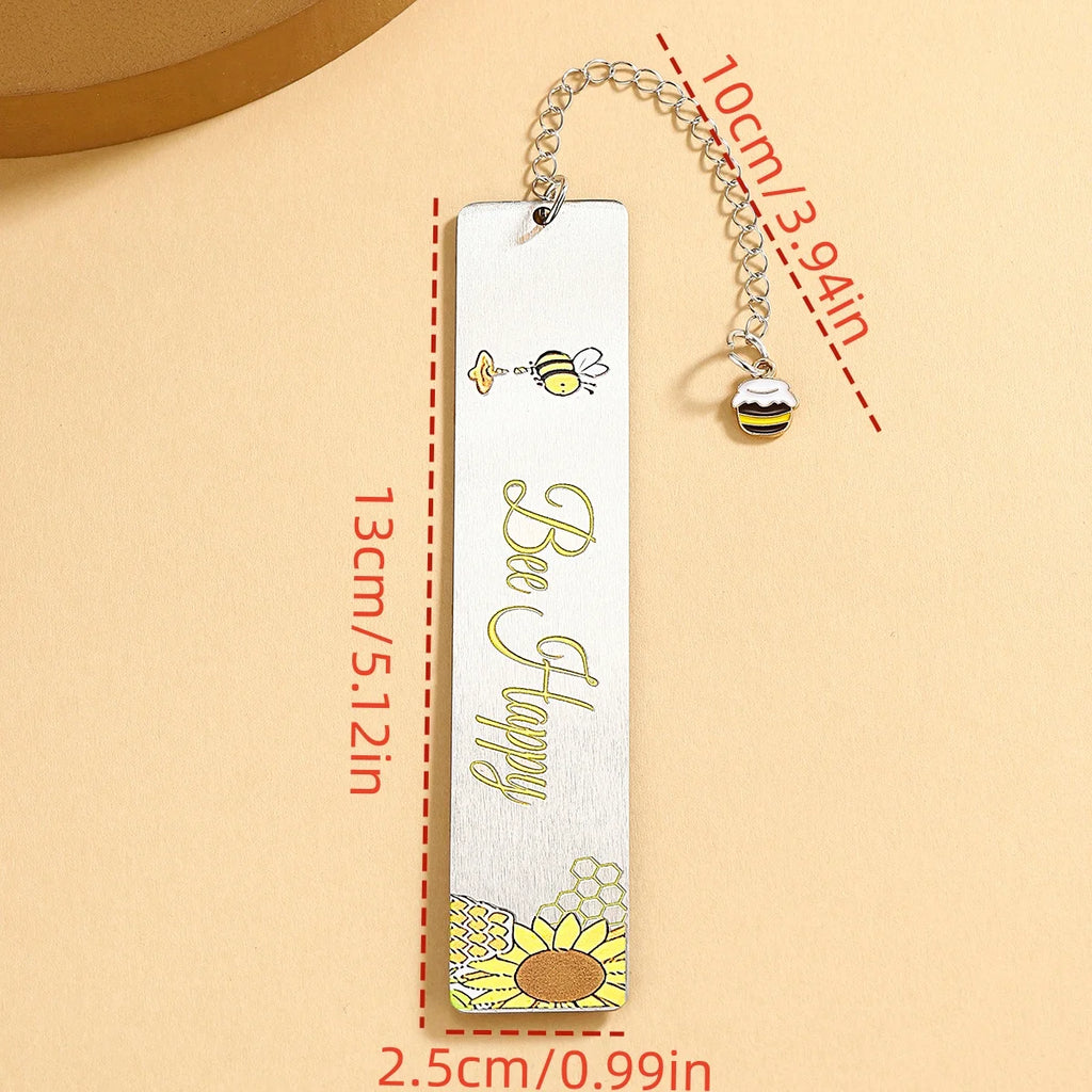 Bee Happy Metal Bookmark with Bee Charm