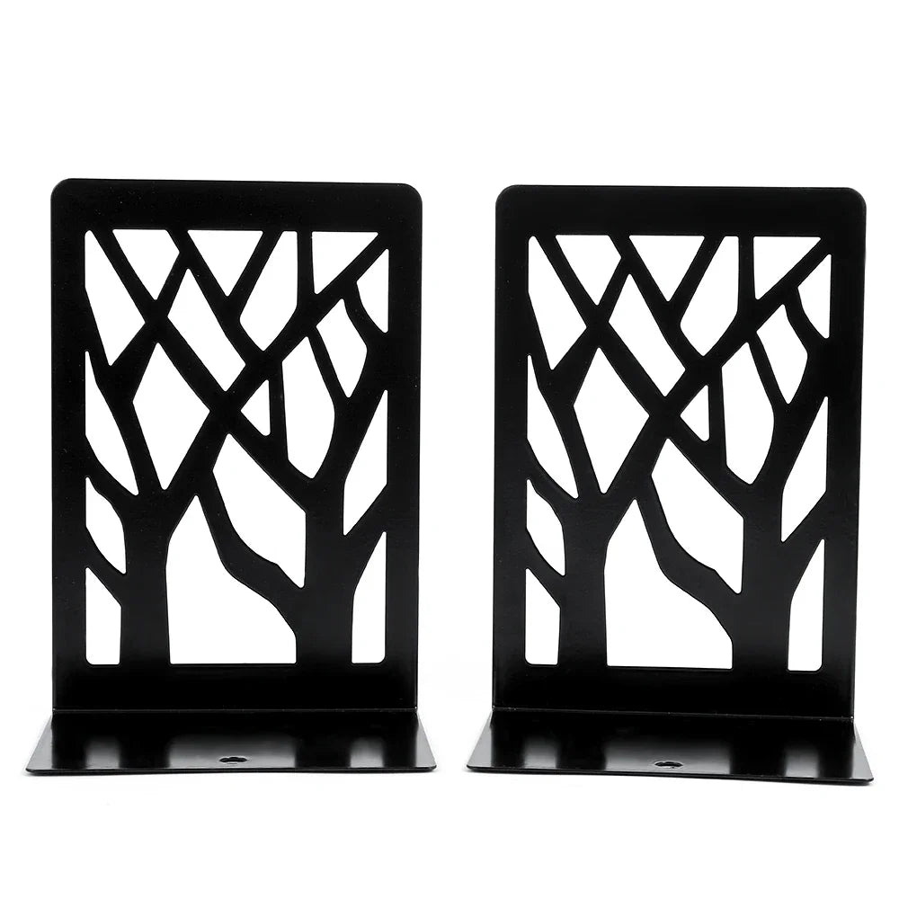 2PCS Hollow Tree Shadow Bookends Simple Hollow Book Support Office Table Desk Decoration Book Holder Retractable White & Black