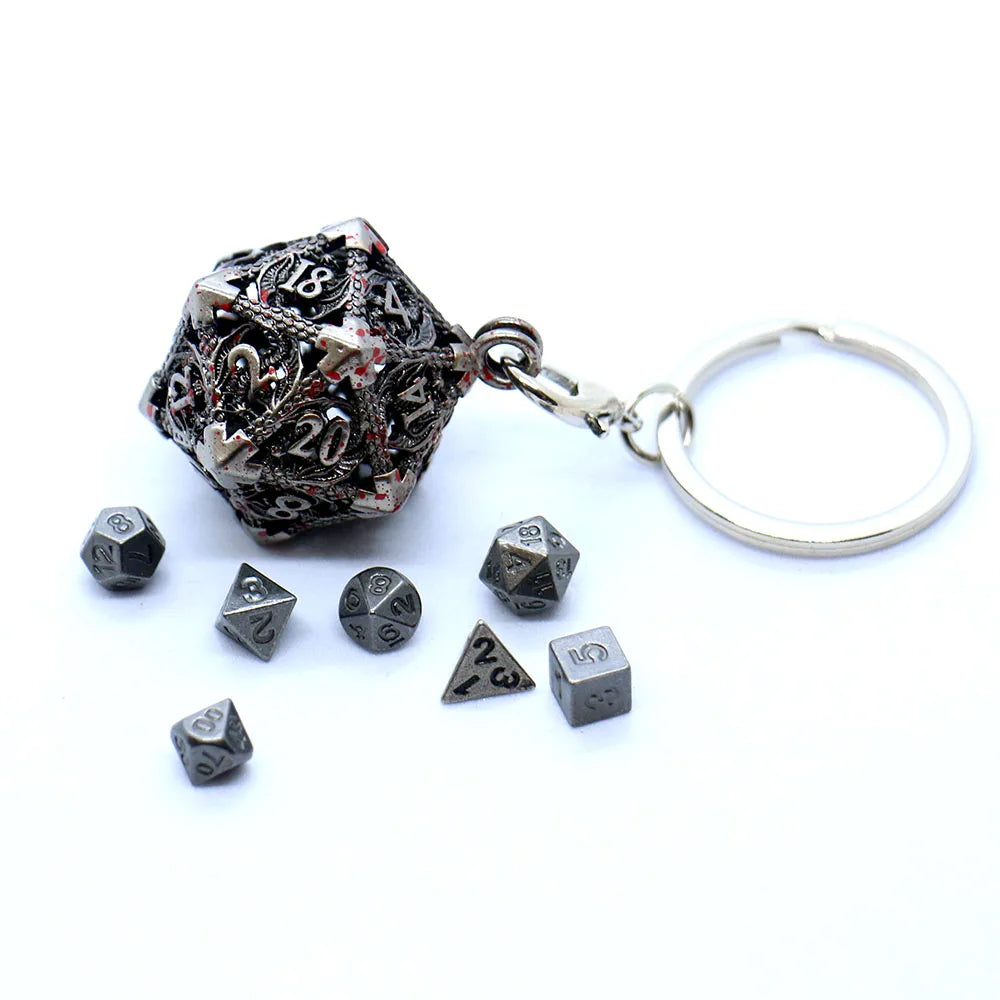 Hollow Metal D20 Case and Dice Set