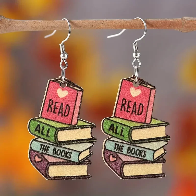 Book Love READ ALL THE BOOKS Earrings For Librarian Teacher Student Graduation Back To School Jewelry