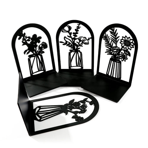 2Pcs Beautiful Vase Book Ends Home Desk Stationery Bookends Office Supplies Book Rack Stand Iron for Book Lovers Woman Man