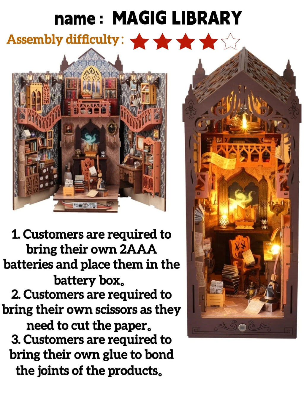 DIY Book Nook, Wooden Bookshelf Insert Decorative Bookend Model Kits Miniature Doll House With Teens Decorative Item Bookshelf
