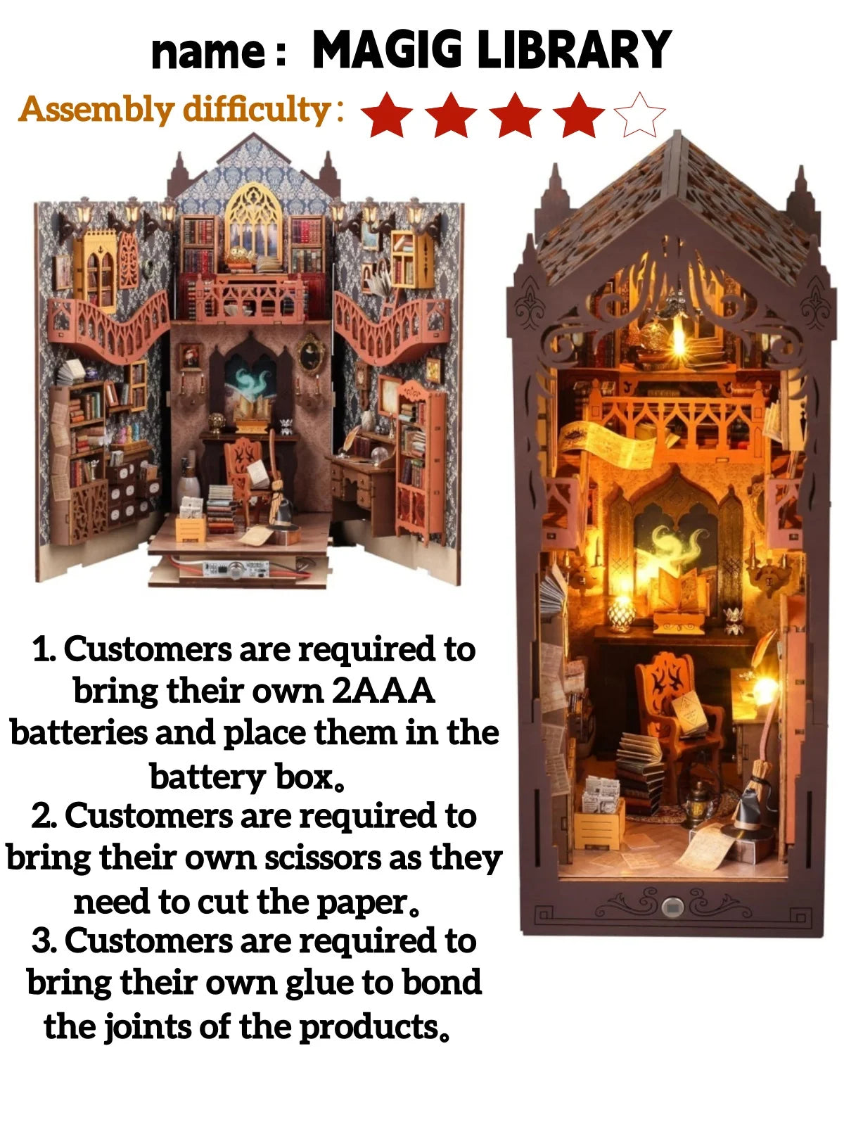 DIY Book Nook, Wooden Bookshelf Insert Decorative Bookend Model Kits Miniature Doll House With Teens Decorative Item Bookshelf