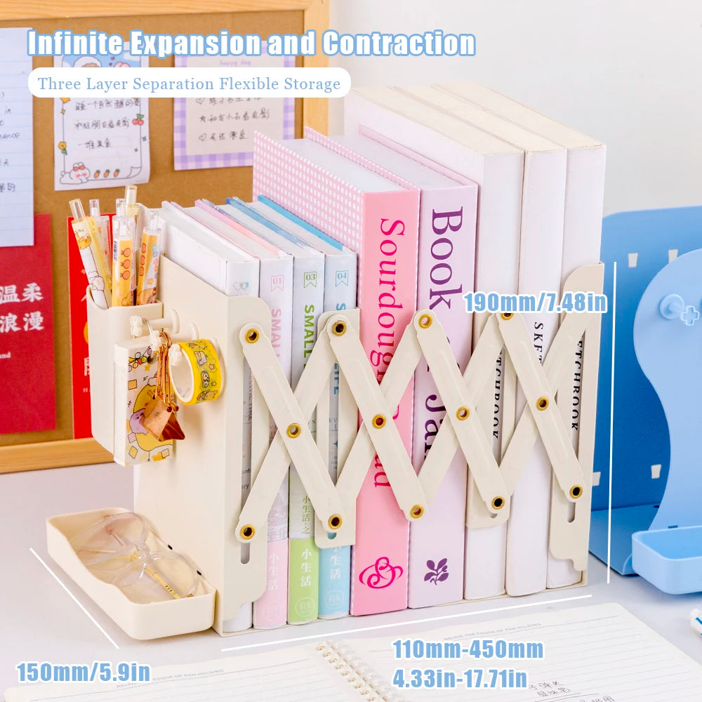 Extendable Desktop Book Organizer with Pen Holder