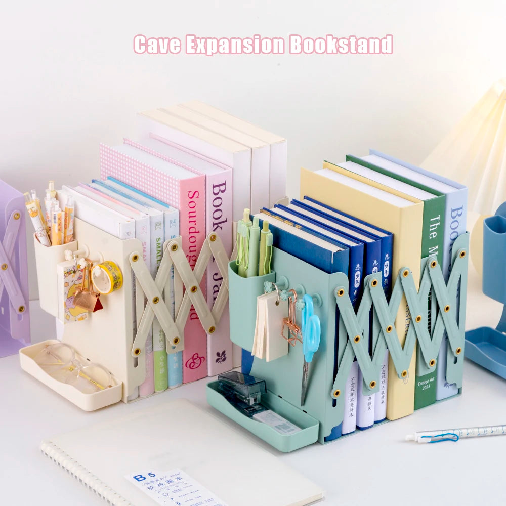 Extendable Desktop Book Organizer with Pen Holder