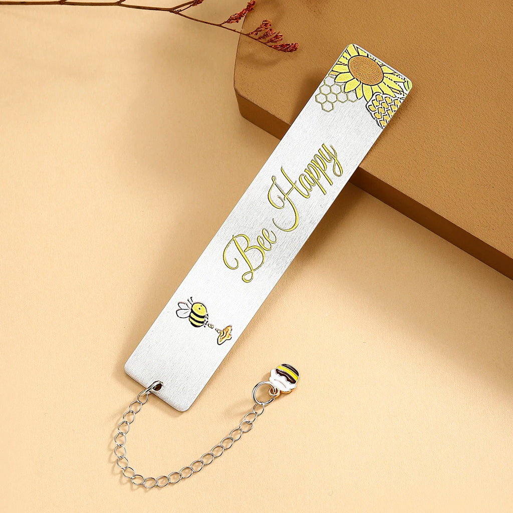 Bee Happy Metal Bookmark with Bee Charm