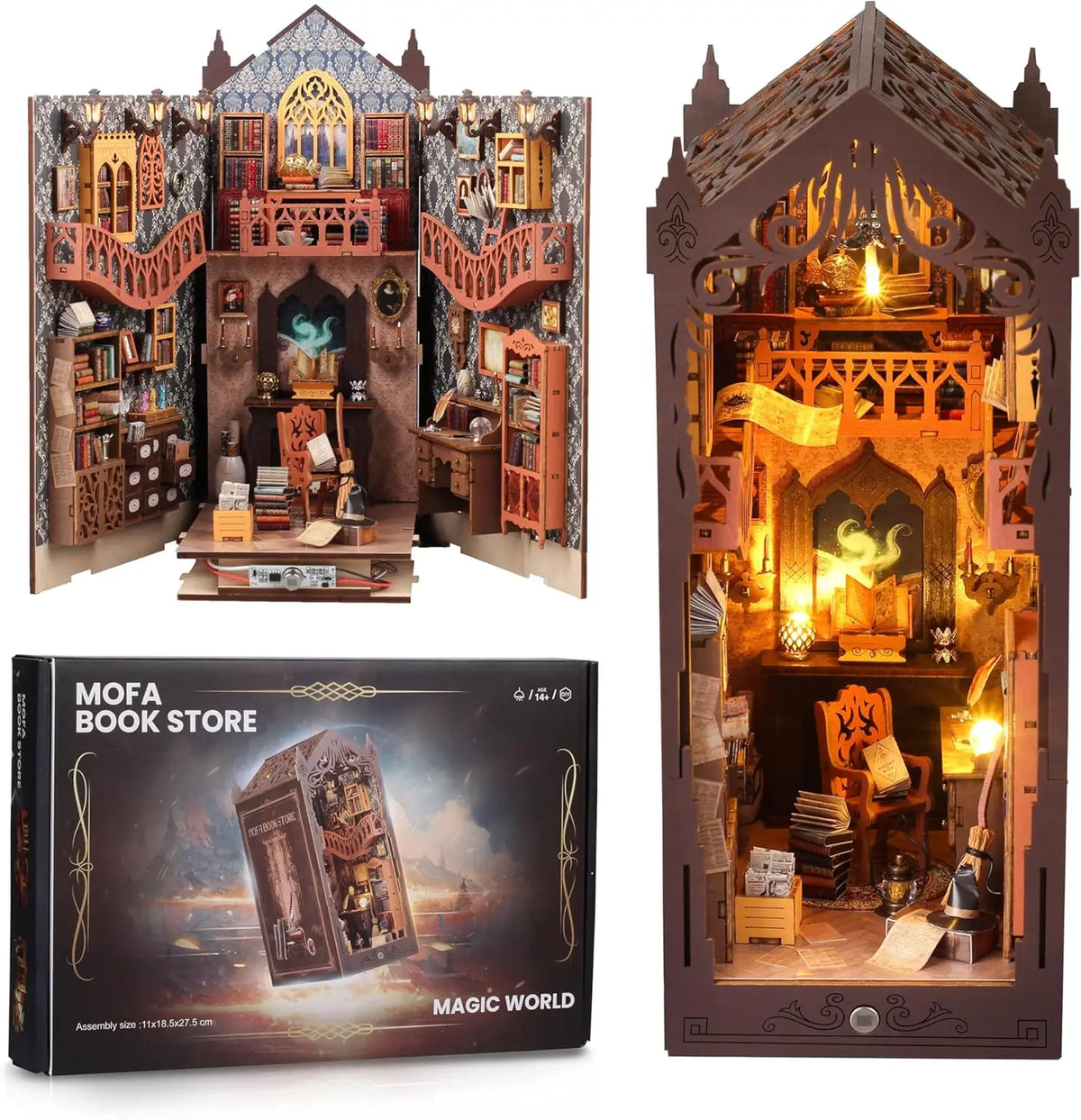 DIY Book Nook, Wooden Bookshelf Insert Decorative Bookend Model Kits Miniature Doll House With Teens Decorative Item Bookshelf