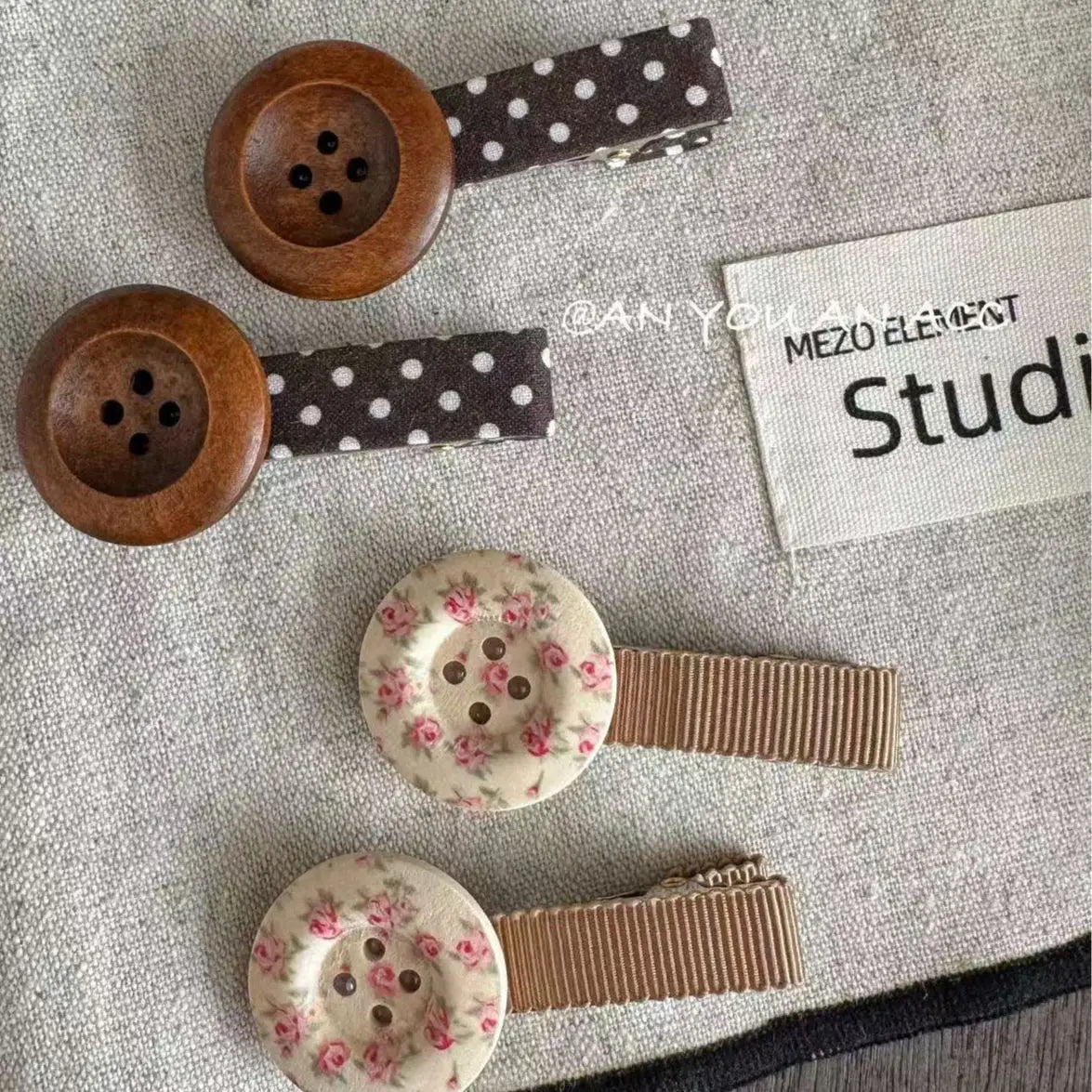 Vintage Floral Button Hair Clip Set