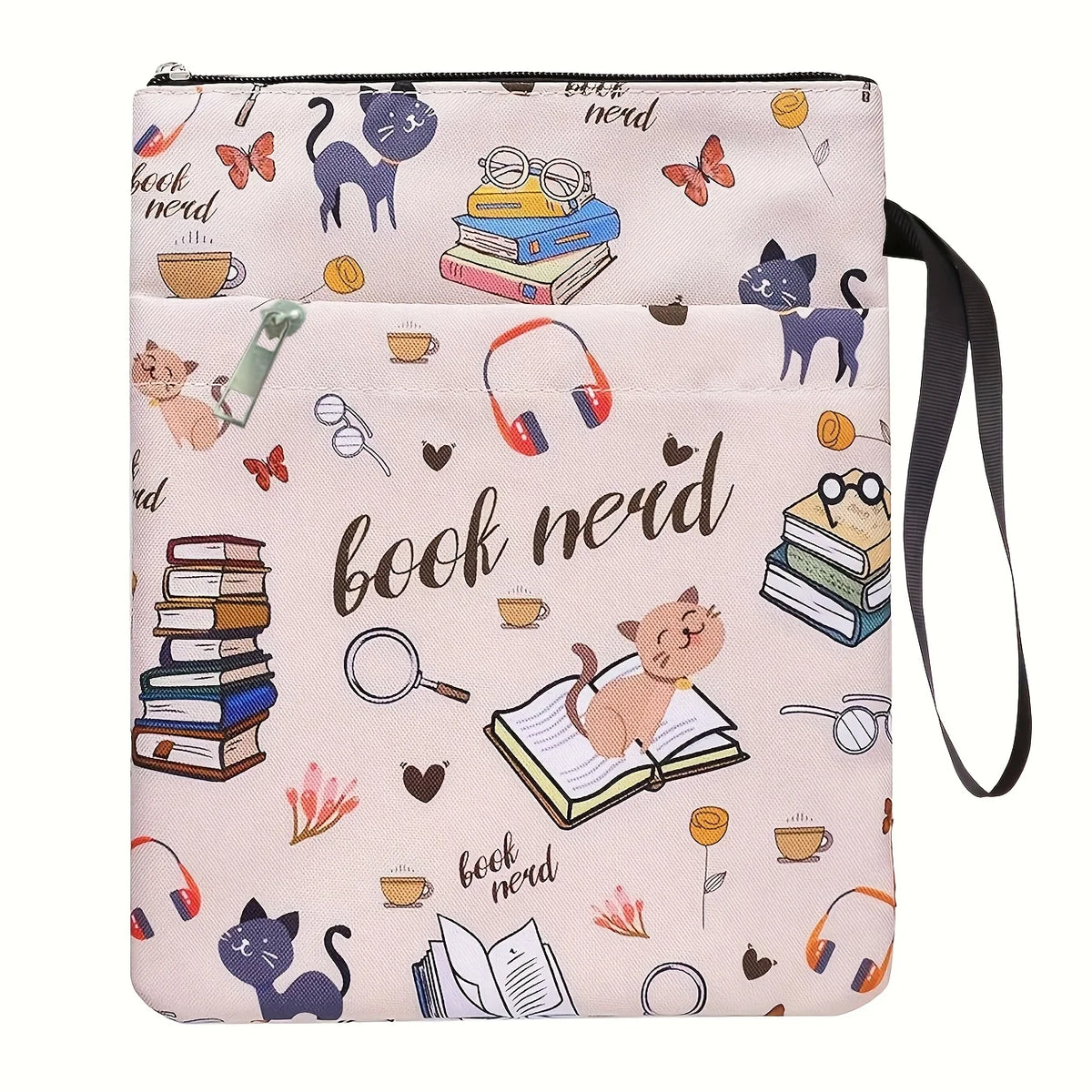 Book Nerd Cat-Print Zippered Book Sleeve