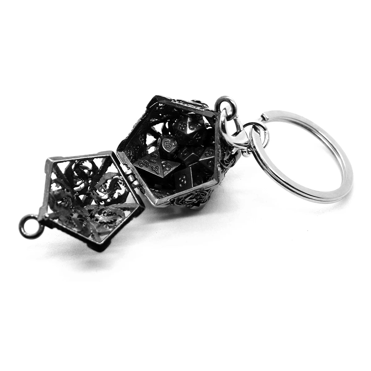 Hollow Metal D20 Case and Dice Set