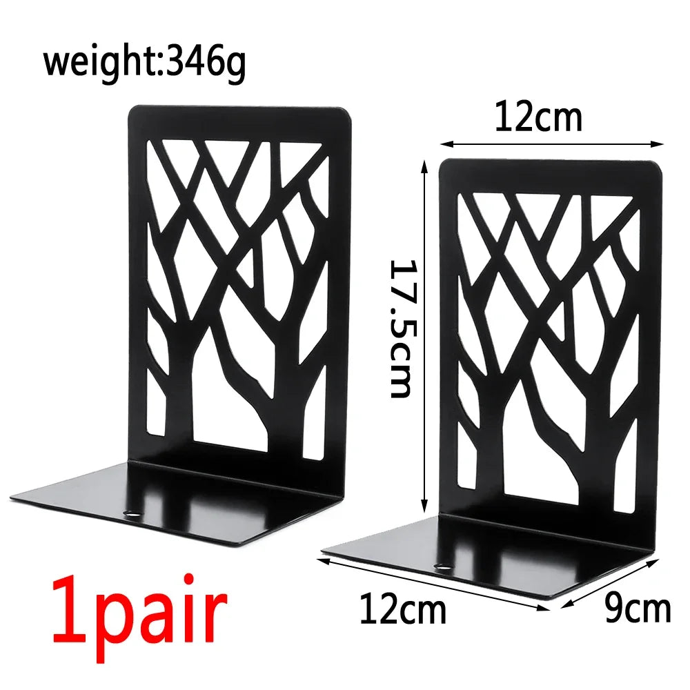 2PCS Hollow Tree Shadow Bookends Simple Hollow Book Support Office Table Desk Decoration Book Holder Retractable White & Black