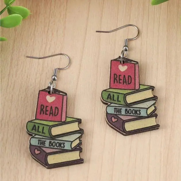 Book Love READ ALL THE BOOKS Earrings For Librarian Teacher Student Graduation Back To School Jewelry