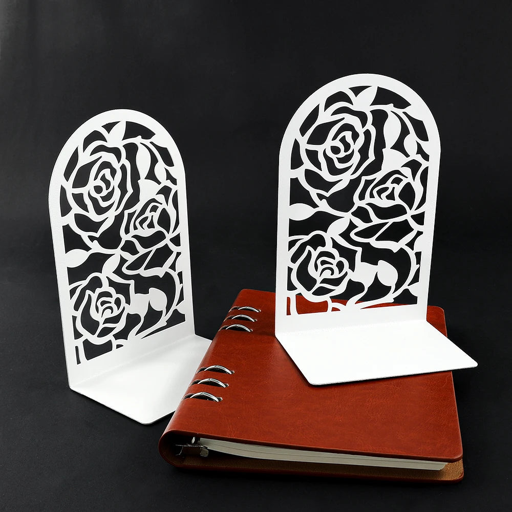 2 Style Rose Book Ends for Book Lovers Bookend for Heavy Books Home Book Rack Holder Office Desktop Gift for Women Men