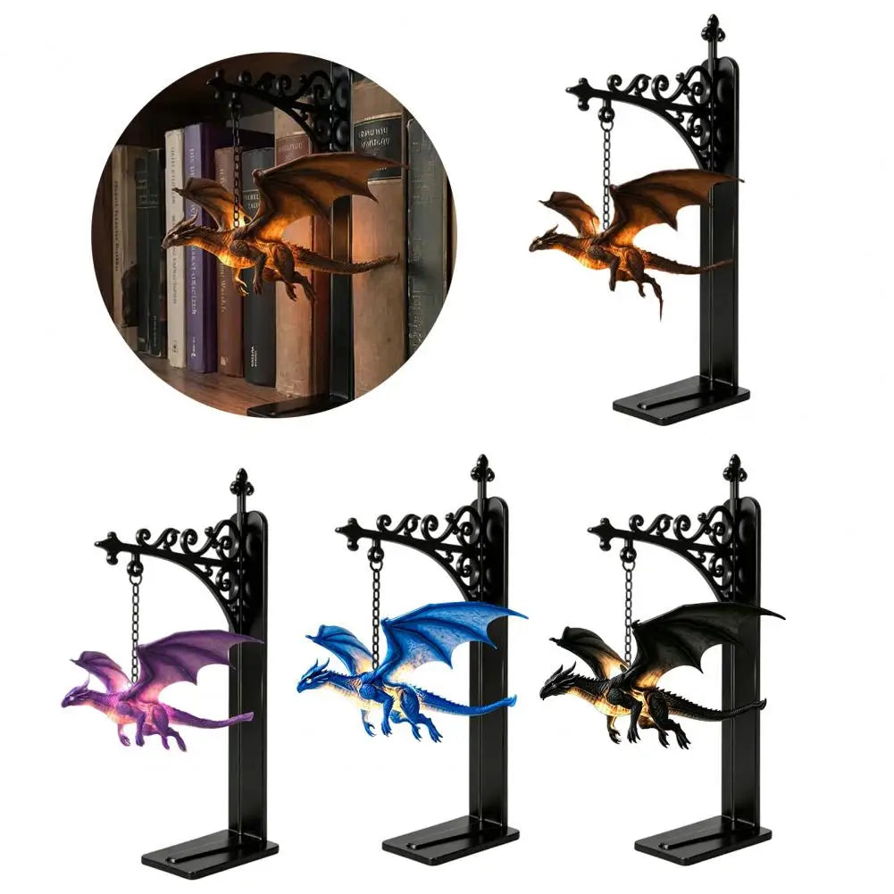 Magical Flying Dragon Bookshelf Lamp Warm Dragon Hanging Night Light Fantasy Reading Nook Decor for Fantasy Lovers Book Readers