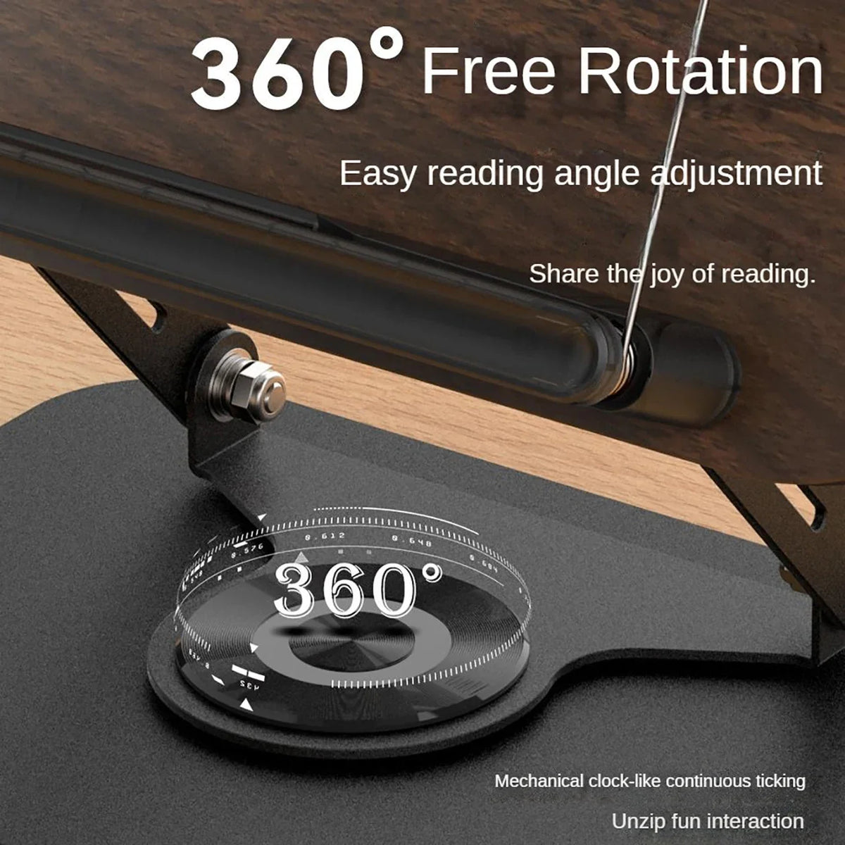Adjustable Rotating Book Stand with Page Clips