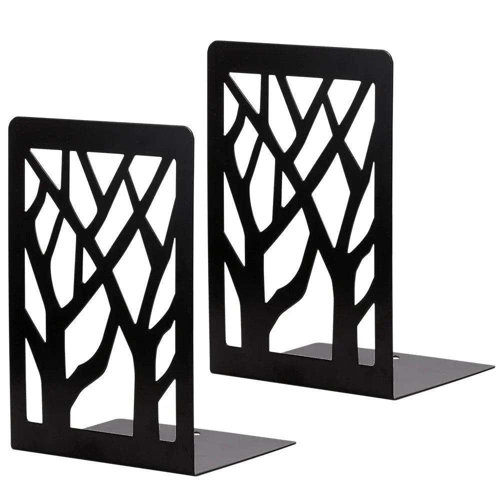 2PCS Hollow Tree Shadow Bookends Simple Hollow Book Support Office Table Desk Decoration Book Holder Retractable White & Black
