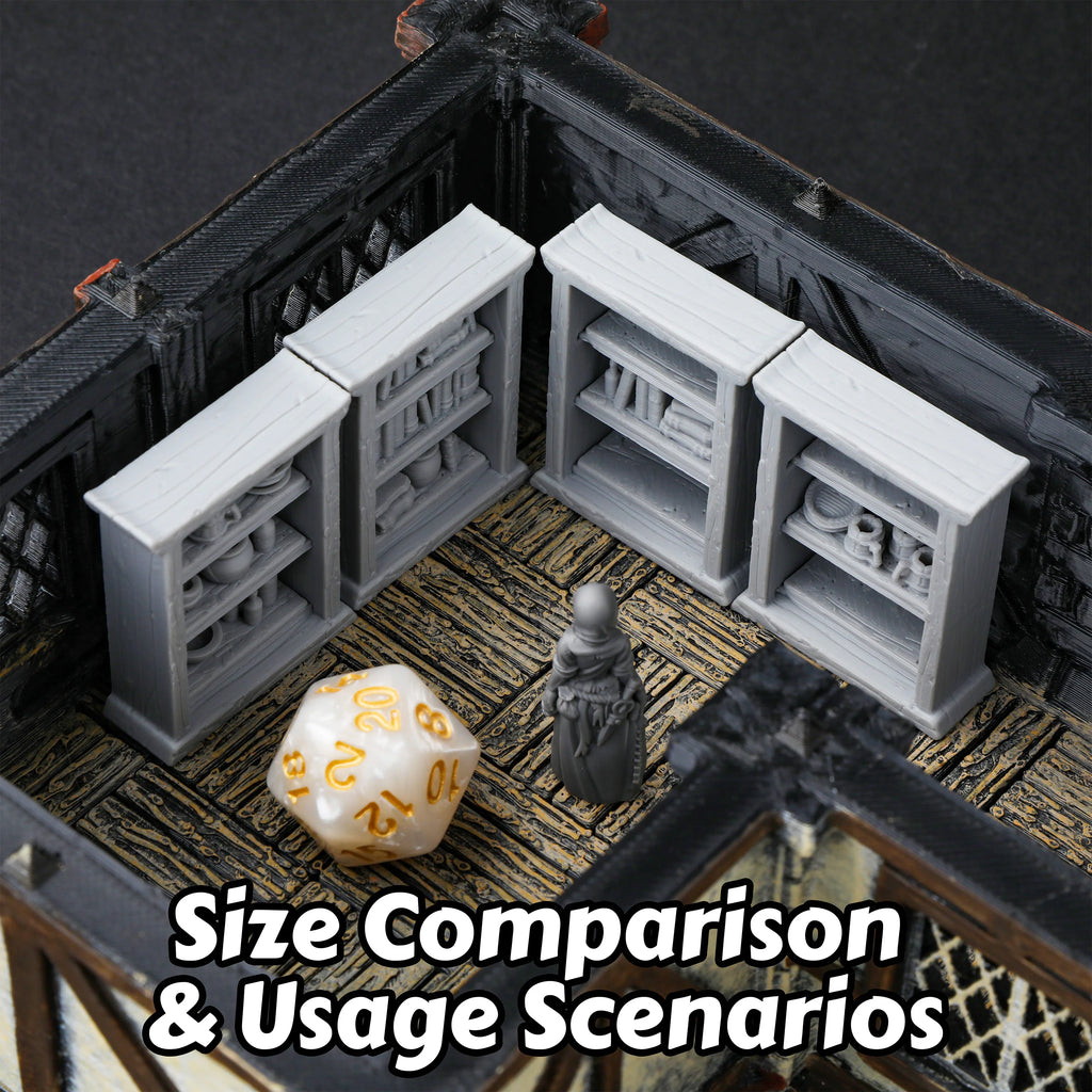 28mm RPG Terrain Miniature Set - Interchangeable Shelves, Bookshelf & Cupboard for Tabletop Games, RPG Role Playing Accessories