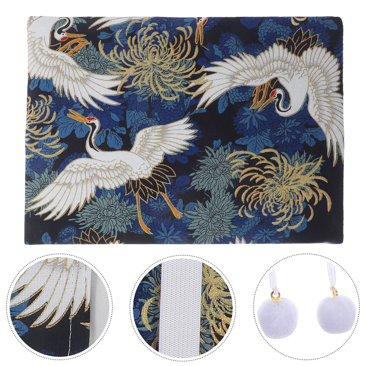 Adjustable A5 Fabric Book Cover - Crane & Floral Design