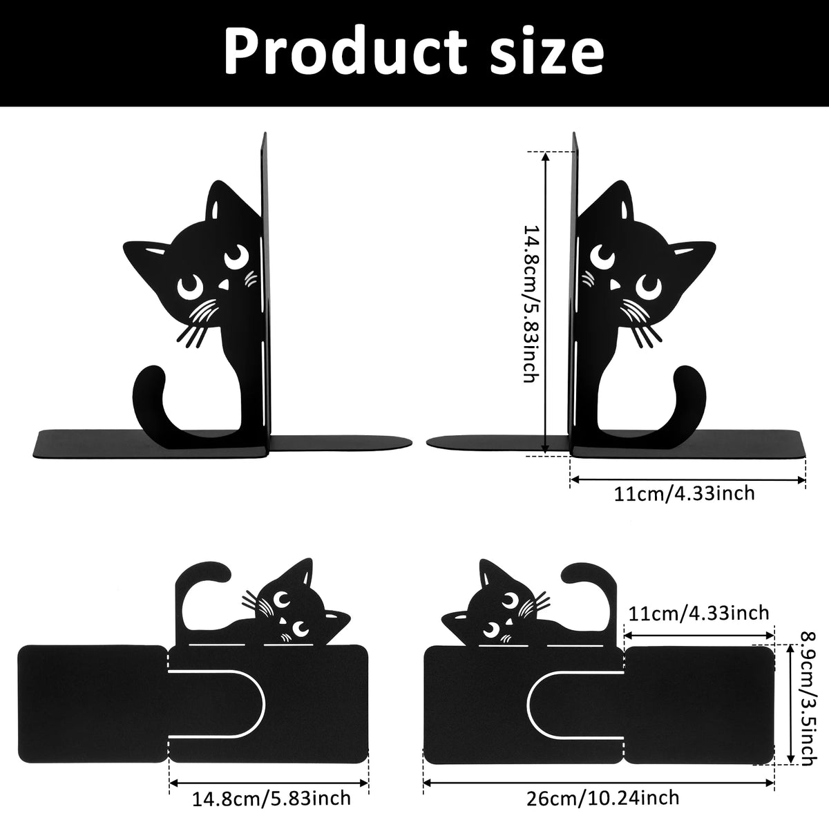 Peeking Cat Metal Bookends