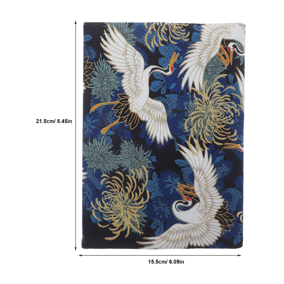 Adjustable A5 Fabric Book Cover - Crane & Floral Design