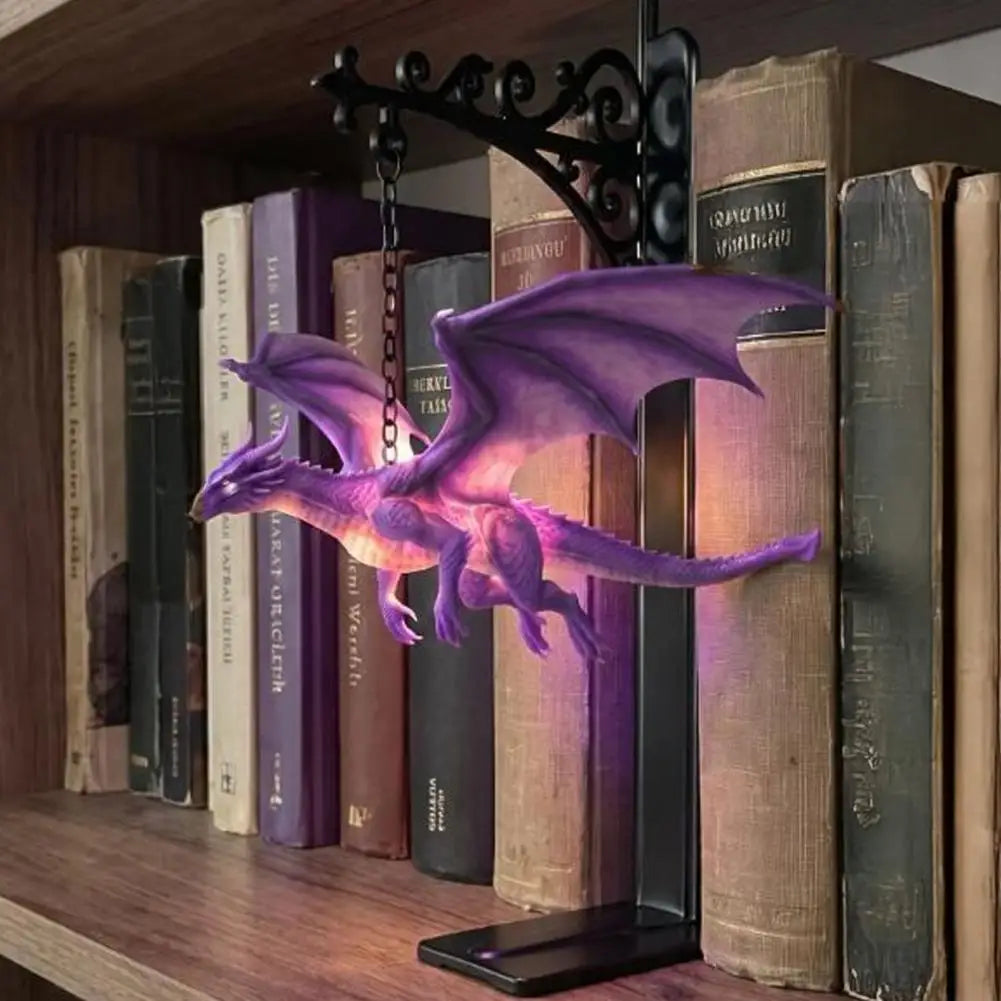 Magical Flying Dragon Bookshelf Lamp Warm Dragon Hanging Night Light Fantasy Reading Nook Decor for Fantasy Lovers Book Readers