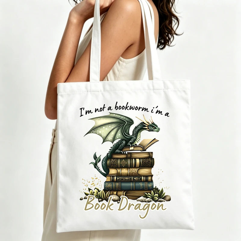 Book Dragon Canvas Tote Bag