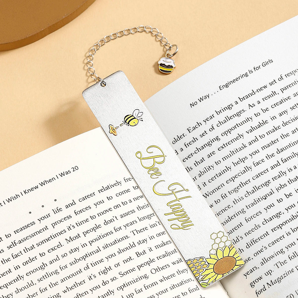 Bee Happy Metal Bookmark with Bee Charm
