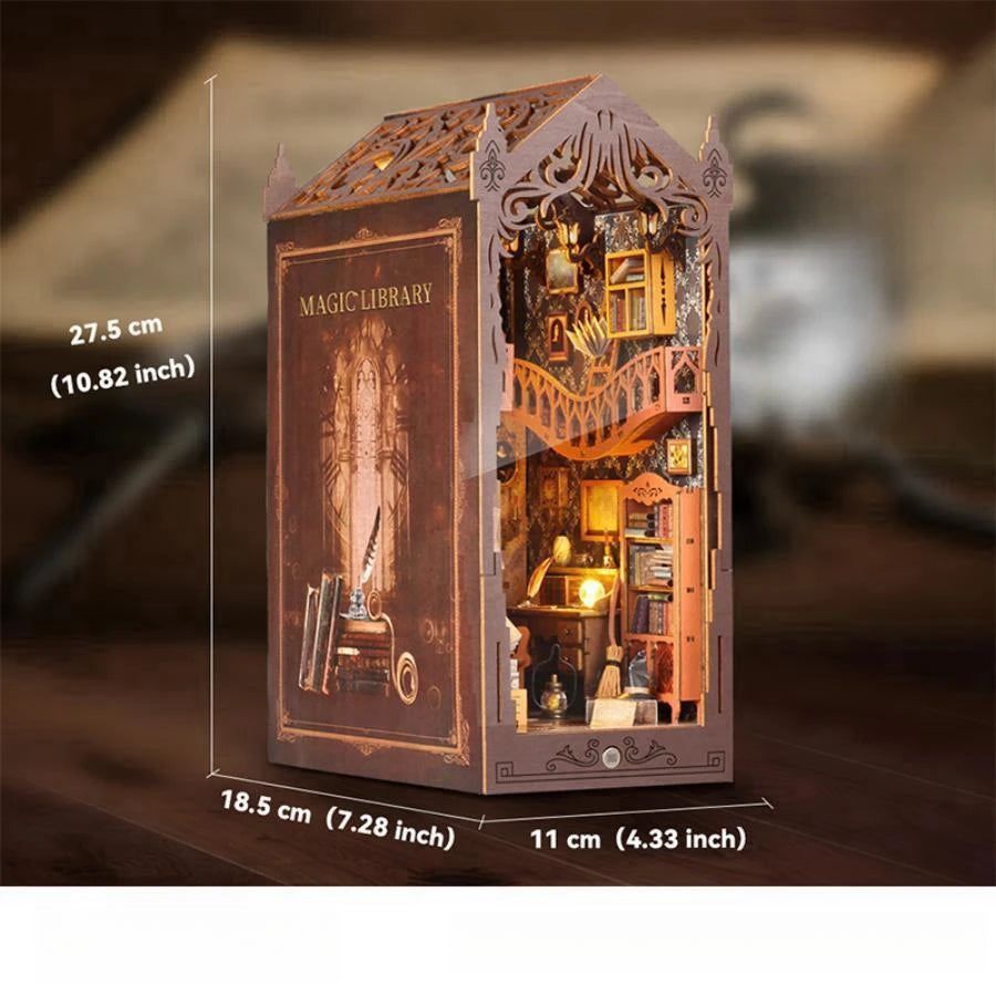 DIY Book Nook, Wooden Bookshelf Insert Decorative Bookend Model Kits Miniature Doll House With Teens Decorative Item Bookshelf