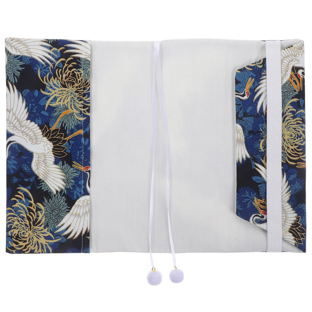 Adjustable A5 Fabric Book Cover - Crane & Floral Design