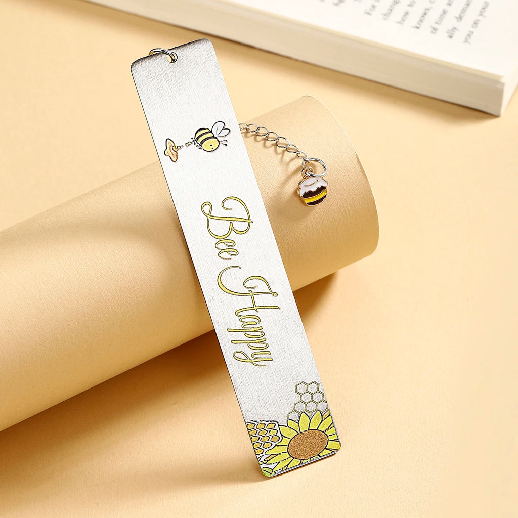 Bee Happy Metal Bookmark with Bee Charm