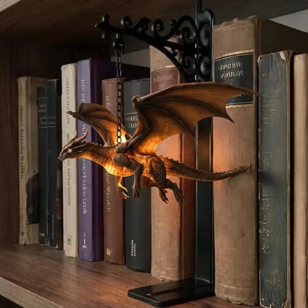Magical Flying Dragon Bookshelf Lamp Warm Dragon Hanging Night Light Fantasy Reading Nook Decor for Fantasy Lovers Book Readers