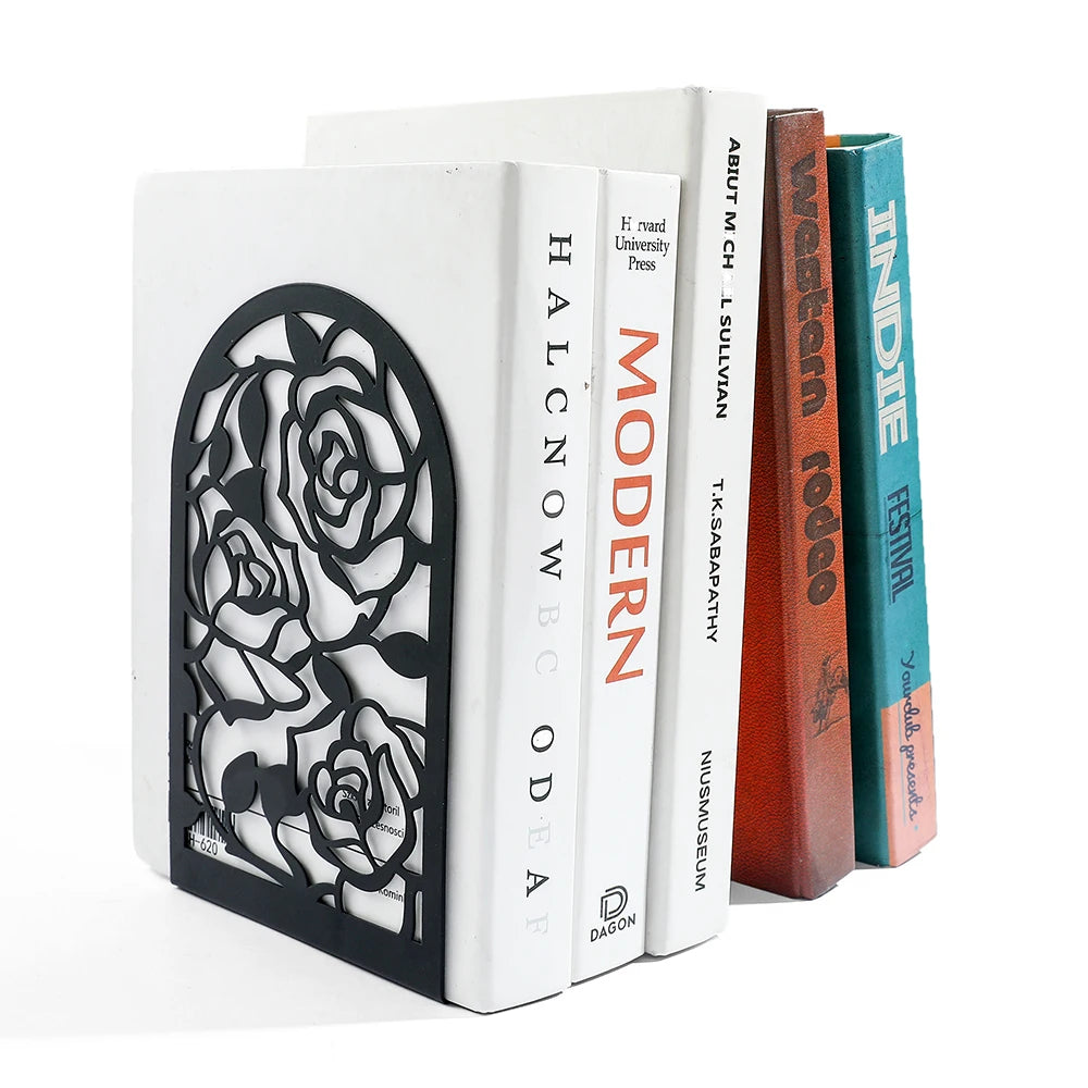 2 Style Rose Book Ends for Book Lovers Bookend for Heavy Books Home Book Rack Holder Office Desktop Gift for Women Men