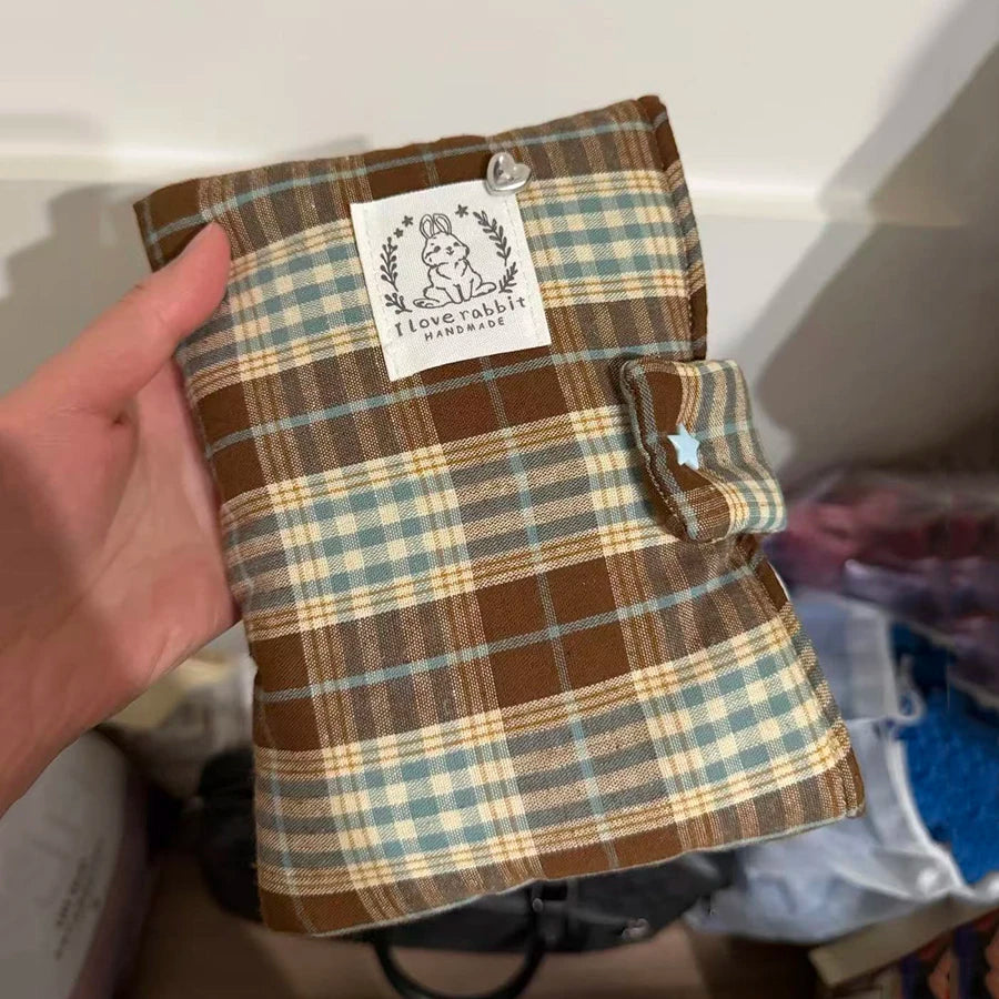 6-7 Inch Universal E-Reader Sleeve, Thick Padded Plaid Fabric Protective Pouch, Soft Lined Shockproof Ebook Reader Storage Bag