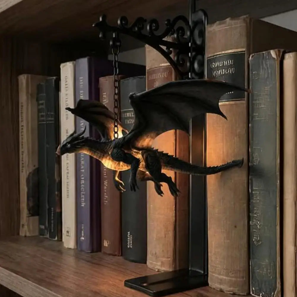 Magical Flying Dragon Bookshelf Lamp Warm Dragon Hanging Night Light Fantasy Reading Nook Decor for Fantasy Lovers Book Readers