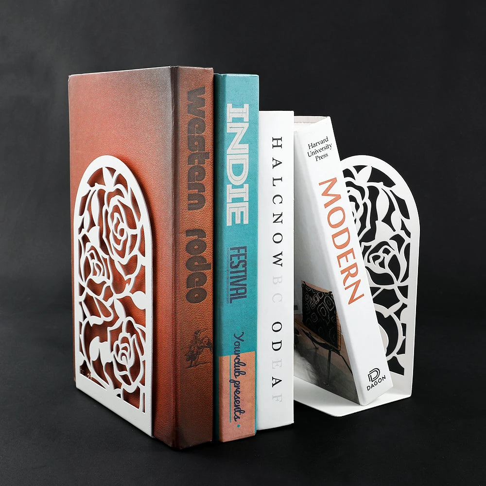2 Style Rose Book Ends for Book Lovers Bookend for Heavy Books Home Book Rack Holder Office Desktop Gift for Women Men