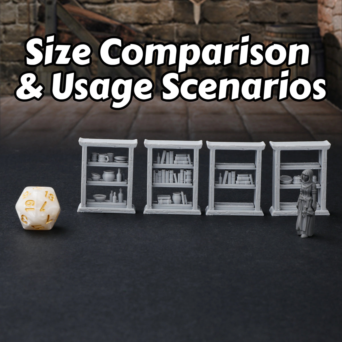 28mm RPG Terrain Miniature Set - Interchangeable Shelves, Bookshelf & Cupboard for Tabletop Games, RPG Role Playing Accessories