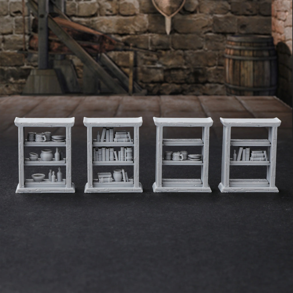 28mm RPG Terrain Miniature Set - Interchangeable Shelves, Bookshelf & Cupboard for Tabletop Games, RPG Role Playing Accessories