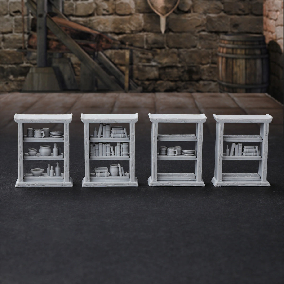 28mm RPG Terrain Miniature Set - Interchangeable Shelves, Bookshelf & Cupboard for Tabletop Games, RPG Role Playing Accessories