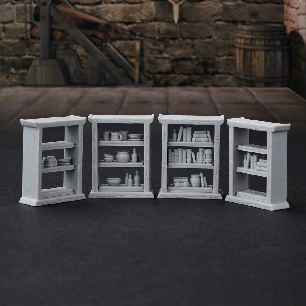 28mm RPG Terrain Miniature Set - Interchangeable Shelves, Bookshelf & Cupboard for Tabletop Games, RPG Role Playing Accessories