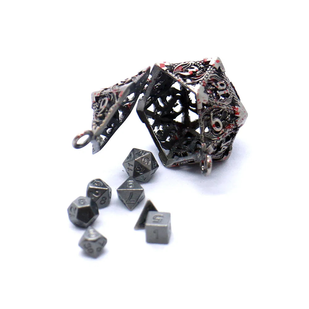Hollow Metal D20 Case and Dice Set