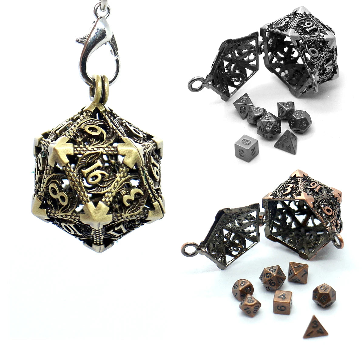 Hollow Metal D20 Case and Dice Set