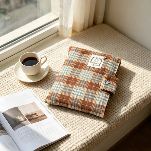6-7 Inch Universal E-Reader Sleeve, Thick Padded Plaid Fabric Protective Pouch, Soft Lined Shockproof Ebook Reader Storage Bag