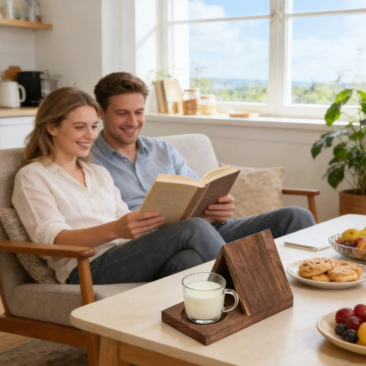 Wooden Book Rest with Cup Holder
