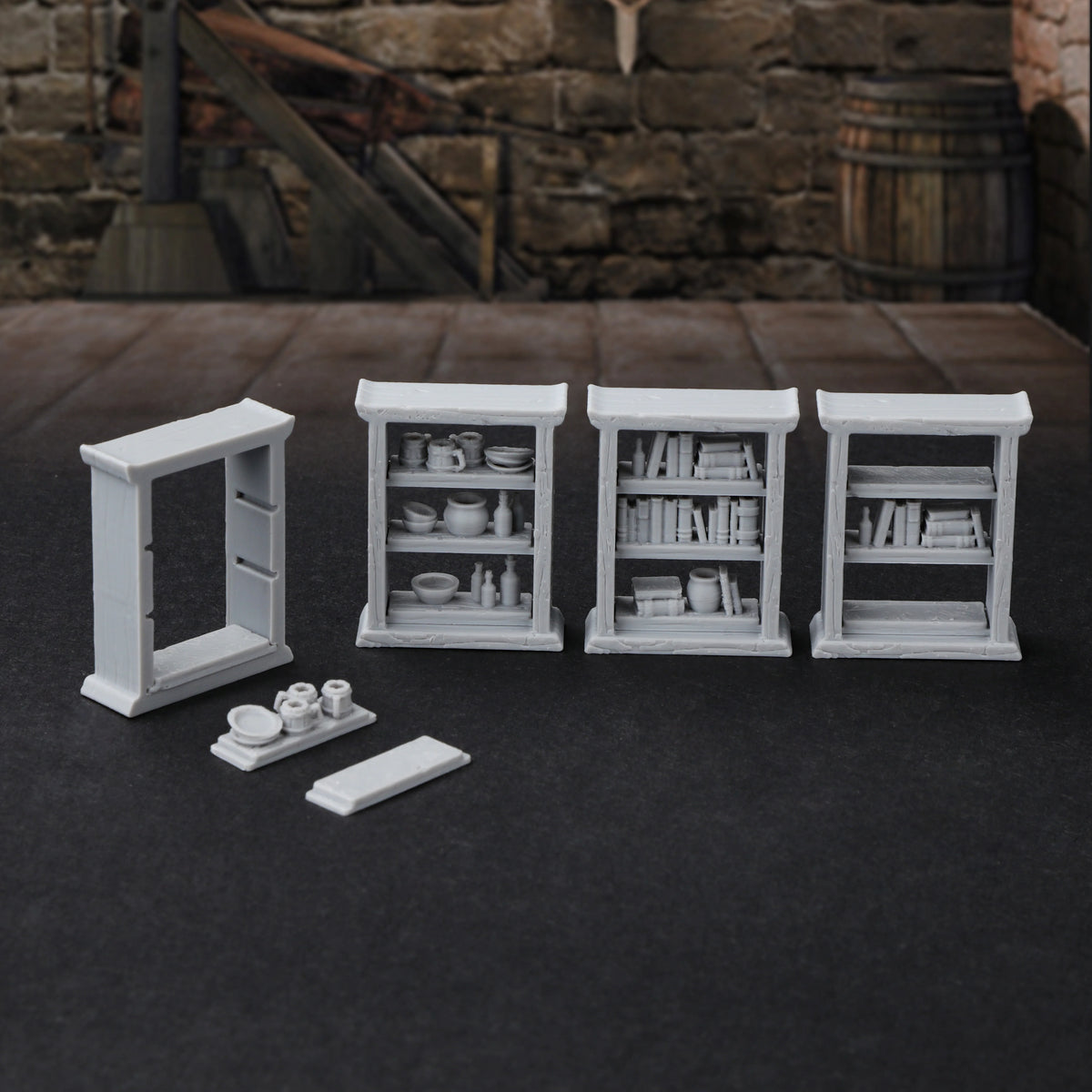 28mm RPG Terrain Miniature Set - Interchangeable Shelves, Bookshelf & Cupboard for Tabletop Games, RPG Role Playing Accessories
